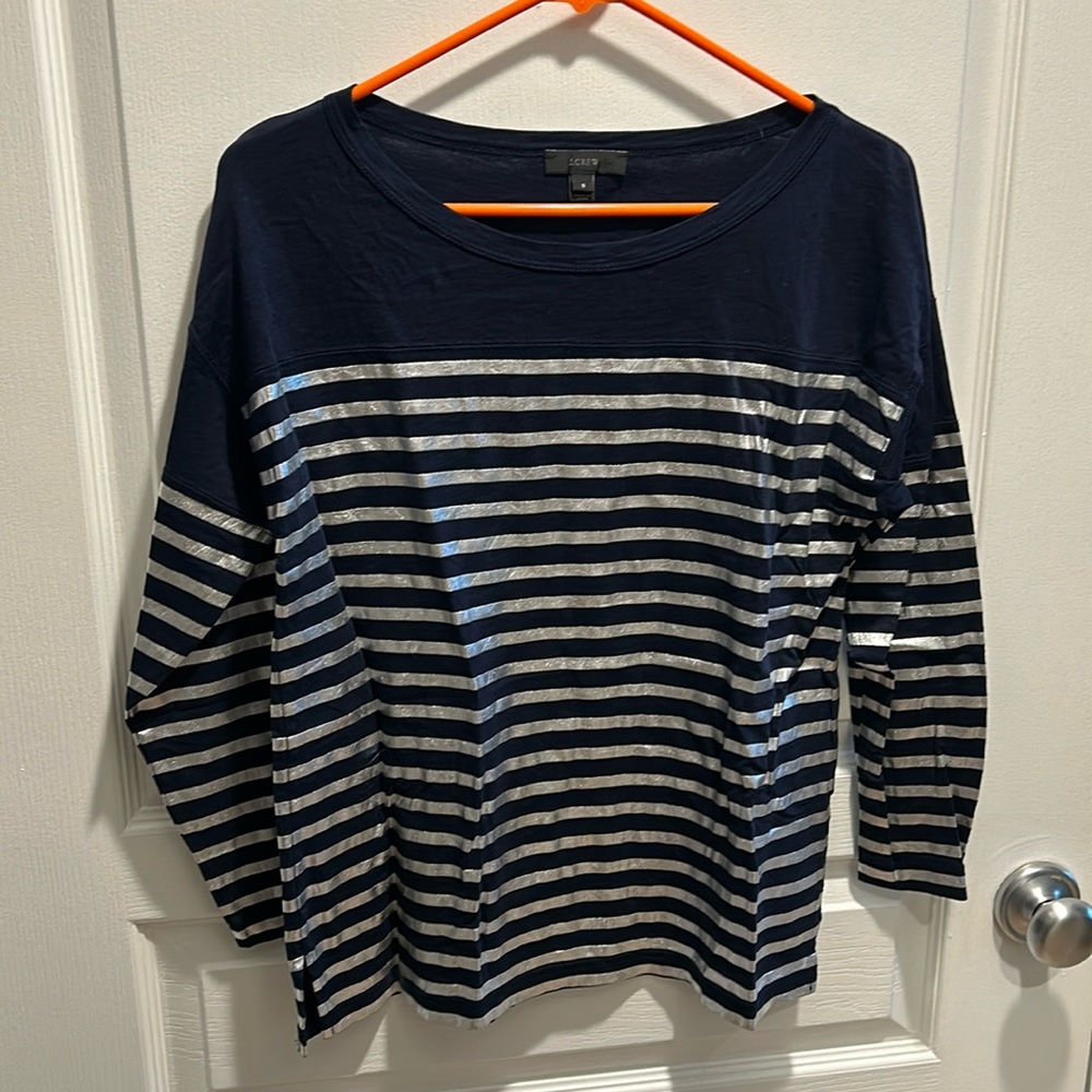 Navy blue and silver striped shirt